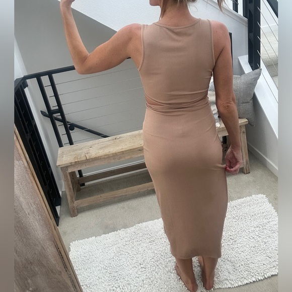 Fortexo khaki cutout waist midi bodycon tank dress summer vacation party beach S - Picture 6 of 12